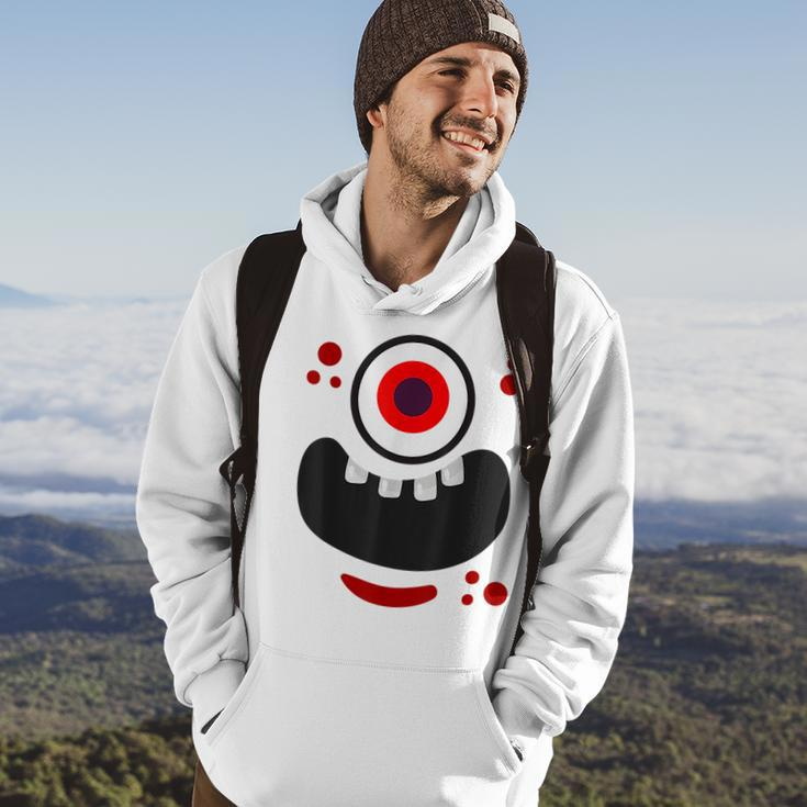 Cute Monster Face Scary Eyeball & Mouth Funny Red Monster Hoodie Lifestyle
