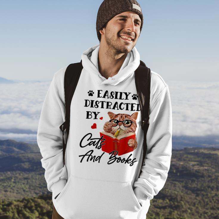 Easily Distracted By Cats And Books Funny Cat Lover Gifts For Cat Lover Funny Gifts Hoodie Lifestyle
