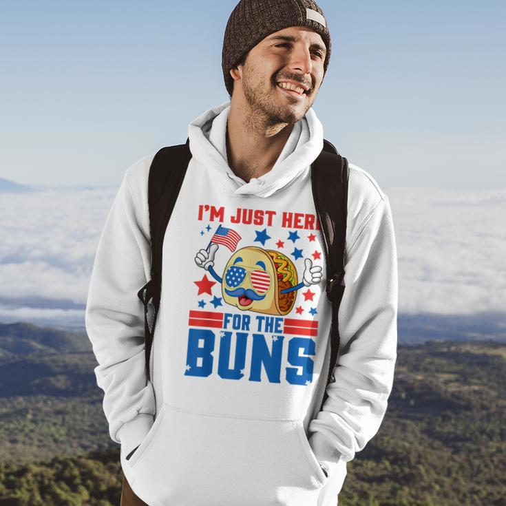 Funny Im Just Here For The Buns Patriotic Tacos 4Th Of July Patriotic Funny Gifts Hoodie Lifestyle
