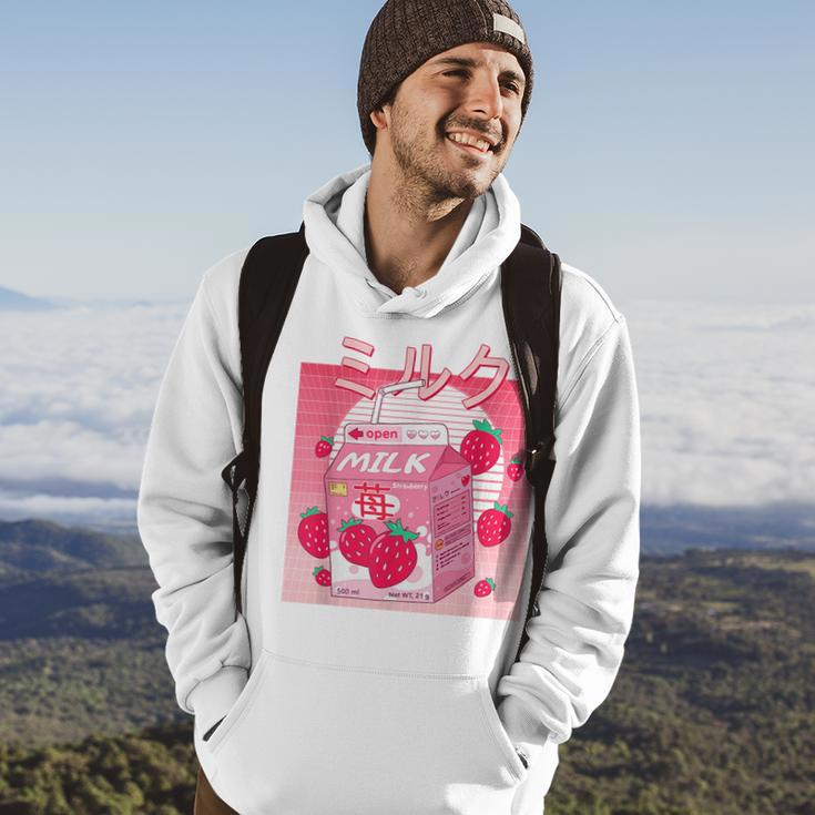 Funny Retro 90S Pink Strawberry Milk Japanese Kawaii 90S Vintage Designs Funny Gifts Hoodie Lifestyle