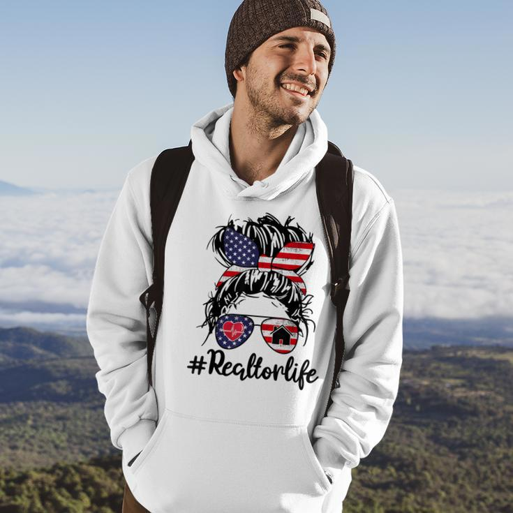 Happy July 4Th Day Real Estate Messy Buns Usa Flag Hoodie Lifestyle