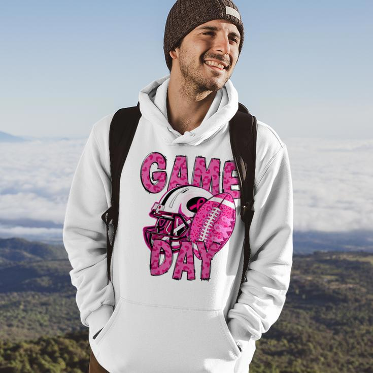 Leopard Game Day Pink American Football Tackle Breast Cancer Hoodie Lifestyle