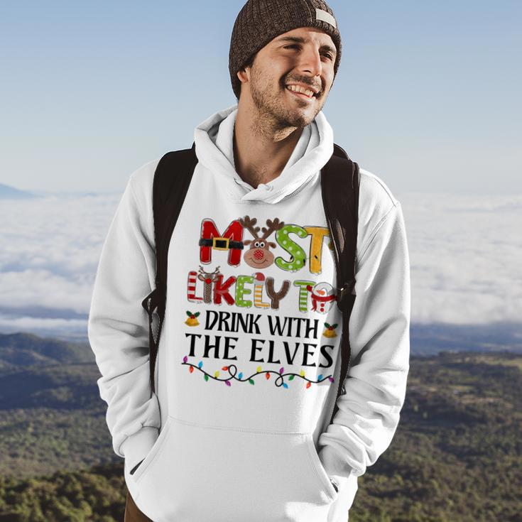 Most Likely To Drink With The Elves Elf Christmas Drinking Hoodie Lifestyle