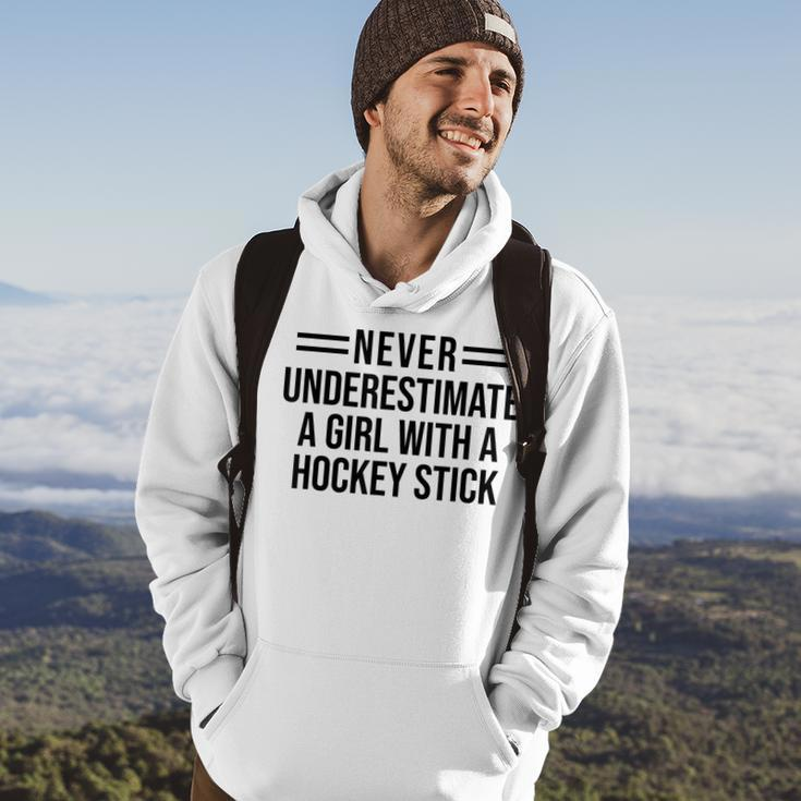Never Underestimate A Girl With A Hockey Stick Hockey Girl Hockey Funny Gifts Hoodie Lifestyle