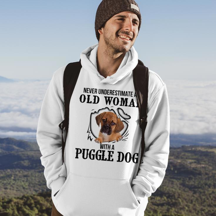 Never Underestimate An Old Woman With A Puggle Dog Old Woman Funny Gifts Hoodie Lifestyle