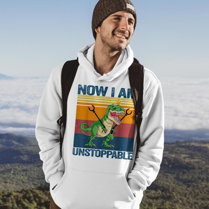 Now I Am Unstoppable T-Rex Dinosaur Funny Retro Vintage Hoodie Lifestyle