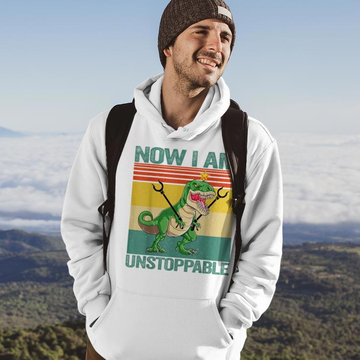 Now I Am Unstoppable T-Rex Funny Dinosaur Retro Vintage Gift Hoodie Lifestyle