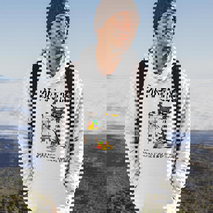 Painting Because Murder Is Wrong Cat Hoodie Lifestyle