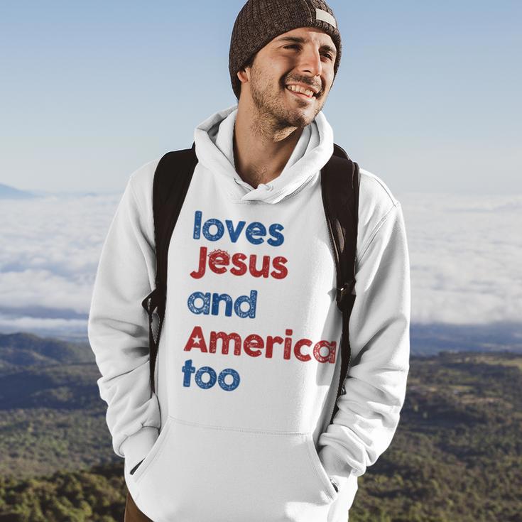 Retro Loves Jesus And America Too 4Th Of July Gifts Hoodie Lifestyle