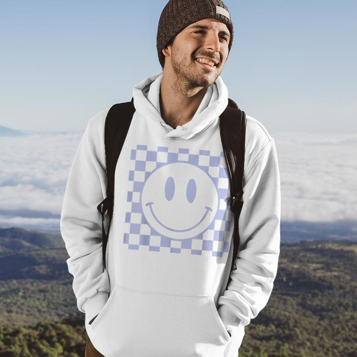 Retro Smile Face Vintage Checkered Pattern 70S Happy Face Hoodie Lifestyle