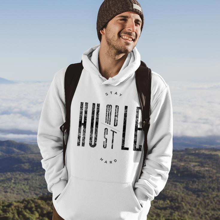 Stay Humble & Hustle Hard Quote Black Text Hoodie Lifestyle