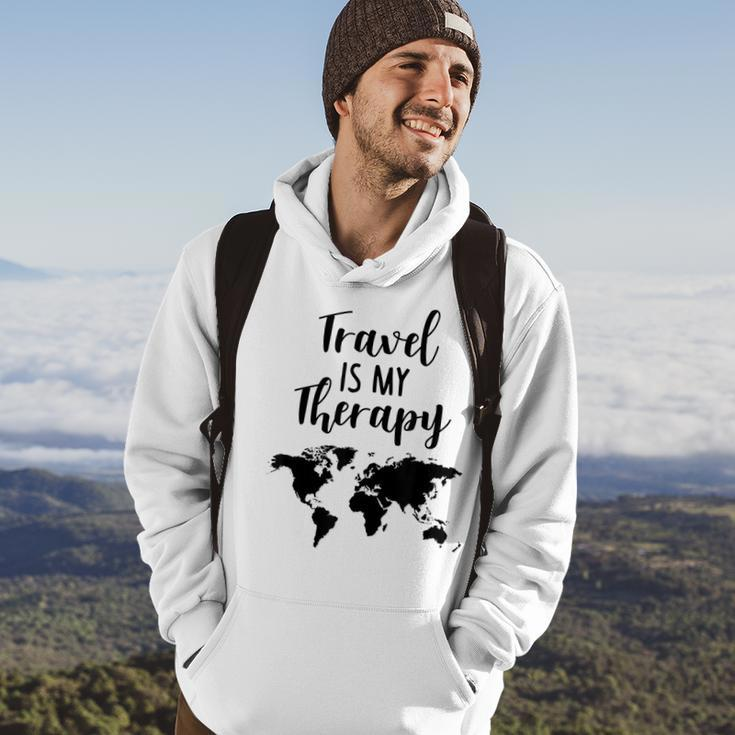 Travel Is My Therapy World Map Traveling Vacation Beach Gift Traveling Funny Gifts Hoodie Lifestyle