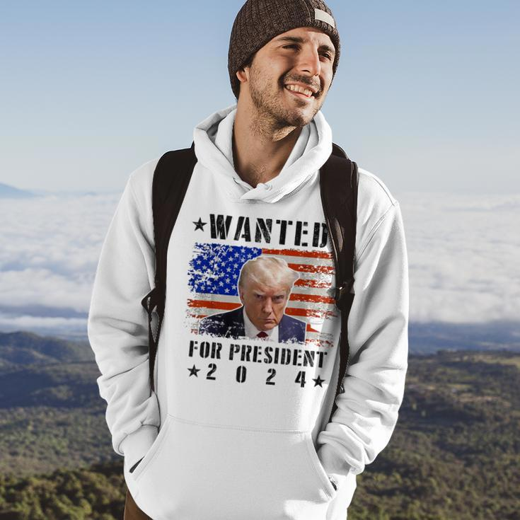 Wanted Donald Trump For President 2024 Trump Shot Flag Hoodie Lifestyle