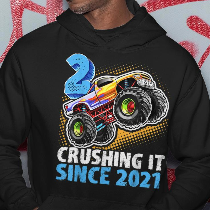 2 Crushing It Since 2021 Monster Truck 2Nd Birthday Boys Hoodie Unique Gifts