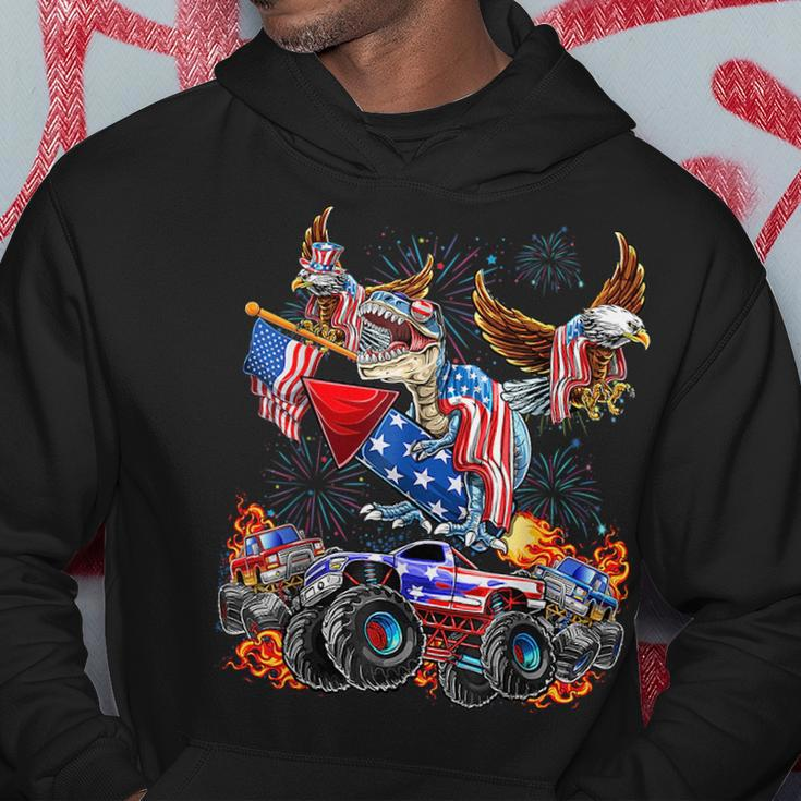 4Th Of July Dinosaur Monster Truck Bald Eagle American Flag Hoodie Funny Gifts