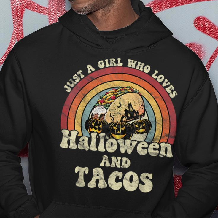 A Girl Who Loves Halloween And Tacos 70S Retro Vintage Tacos Funny Gifts Hoodie Unique Gifts