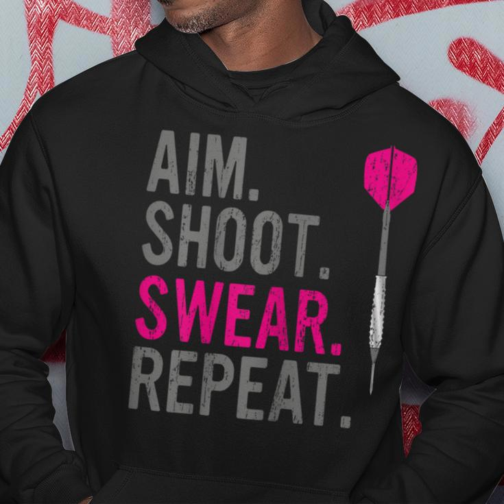Aim Shoot Swear Repeat - Darts Hoodie Funny Gifts