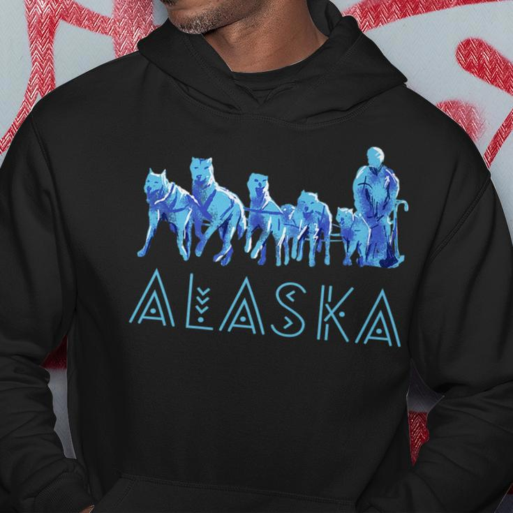 Alaska Sled Dogs Mushing Team Snow Sledding Mountain Scene Hoodie Unique Gifts