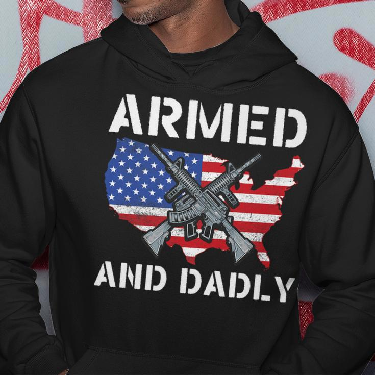Armed And Dadly Funny Fathers Day Pun Us Flag Deadly Dad Hoodie Unique Gifts