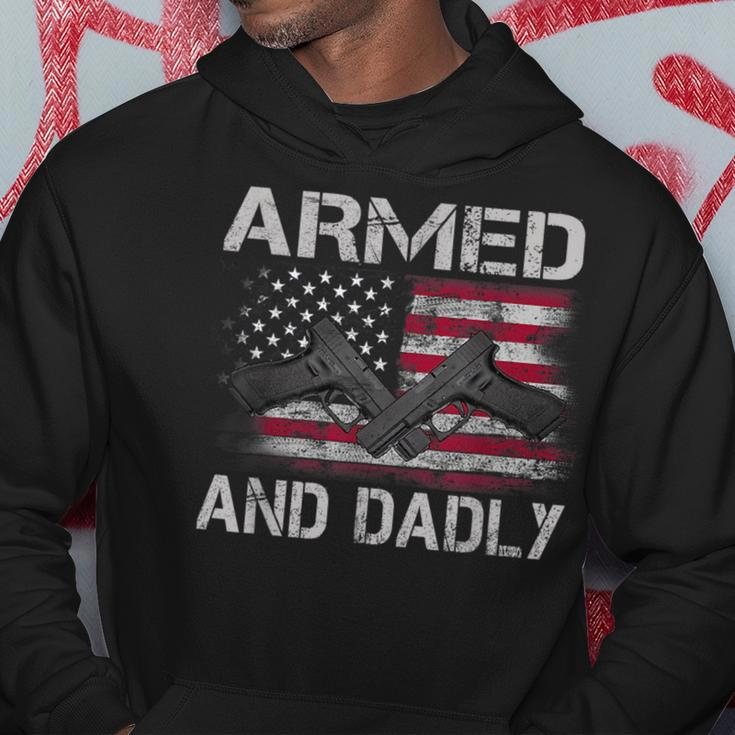 Armed And Dadly Funny Gun Lover Dad Usa Flag Fathers Day Hoodie Unique Gifts
