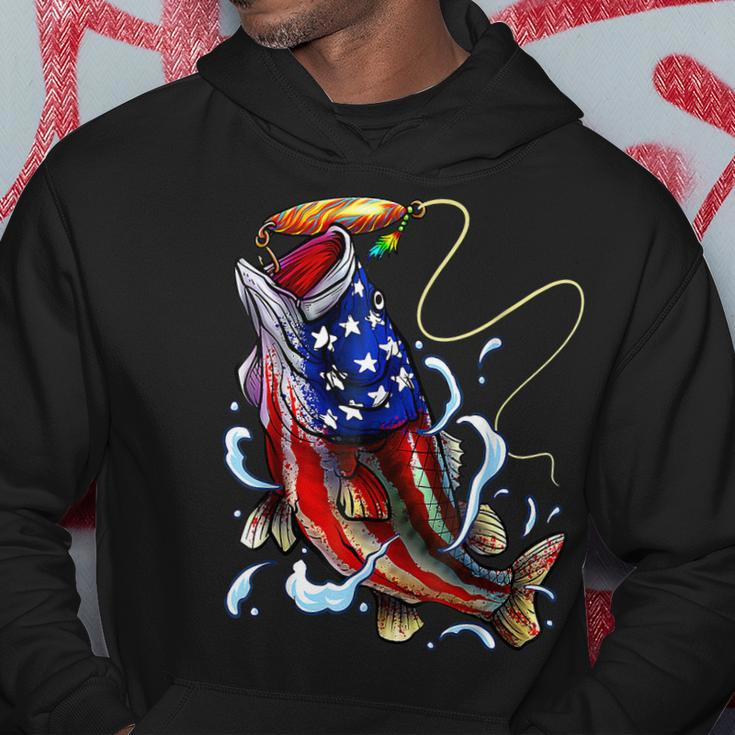 Bass Fishing Fish American Flag Dad Father Fourth Of July Hoodie Unique Gifts