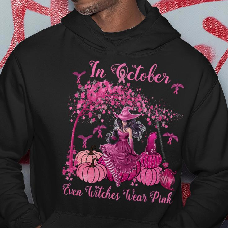 Bc Breast Cancer Awareness In October Even Witches Wear Pink Autumn Fall Breast Cancer1 Cancer Hoodie Unique Gifts