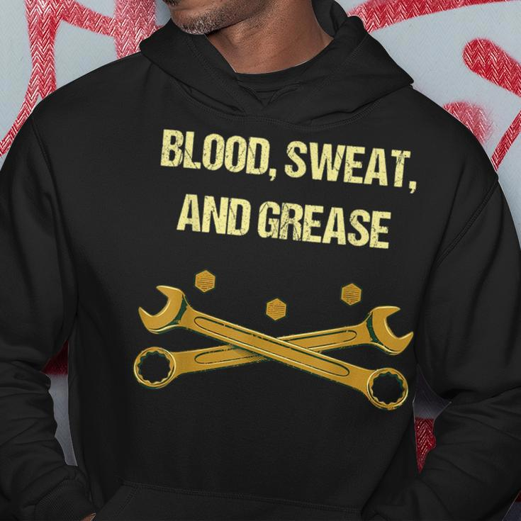 Blood Sweat And Grease Funny Mechanic Humor Car Repair Memes Hoodie Unique Gifts