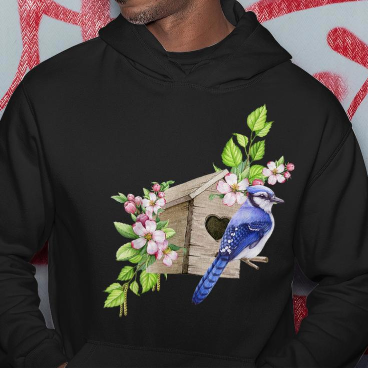 Blue Jay Bird Birdhouse And Pink Blossoms Bird Watching Hoodie Unique Gifts