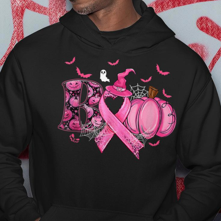 Boo Pumpkin Pink Ribbon Witch Breast Cancer Ghost Halloween Hoodie Funny Gifts