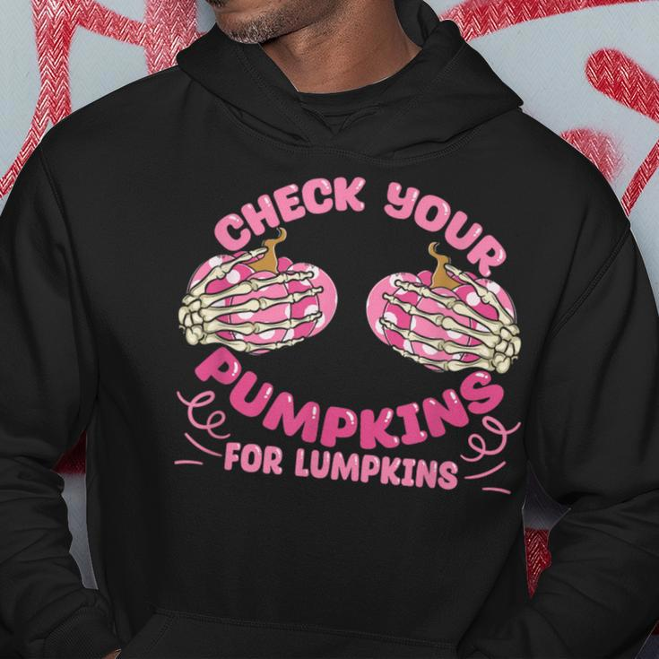 Check Your Pumpkins Breast Cancer Awareness Halloween Hoodie Funny Gifts