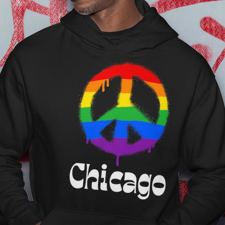 Chicago Gay Pride Lgbtq Lgbt Retro Groovy Peace Sign Hoodie Unique Gifts