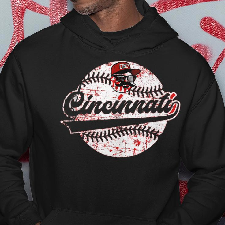 Cincinnati Baseball Heart Distressed Vintage Baseball Fans Hoodie Personalized Gifts