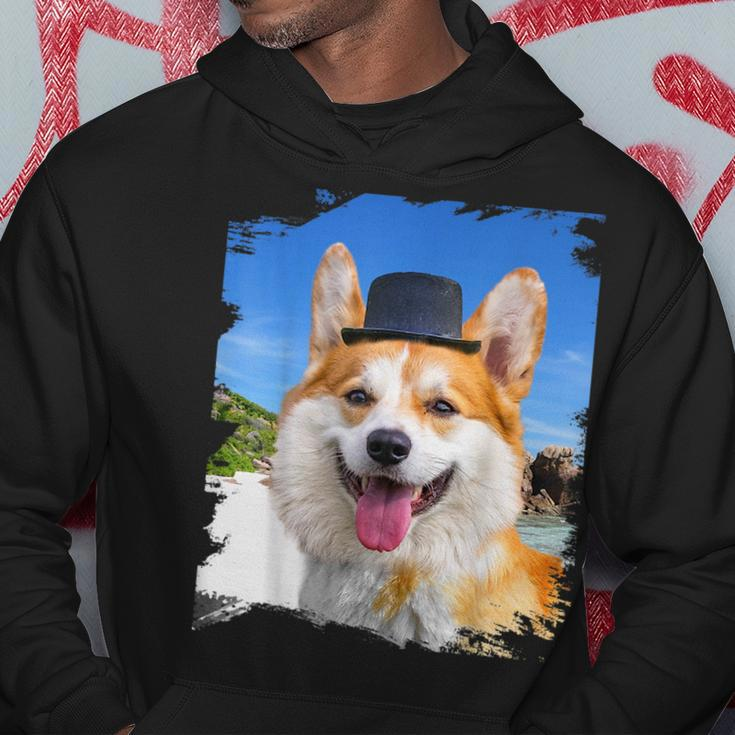 Corgi Face Dog Dogs Wearing Hat At Beach Funny Cute Hoodie Unique Gifts