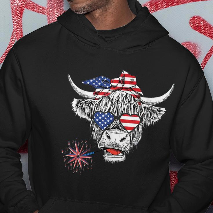 Cow Usa Flag 4Th Of July Patriotic Heifer Highland Cow Lover Hoodie Unique Gifts
