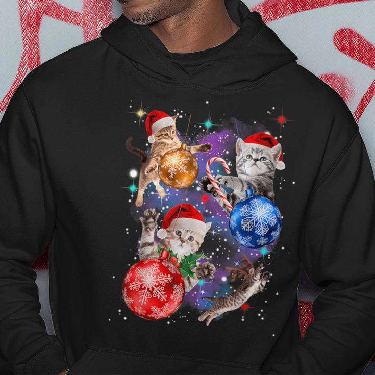 Cute Christmas Cats In Space Ornaments Graphic Hoodie Unique Gifts