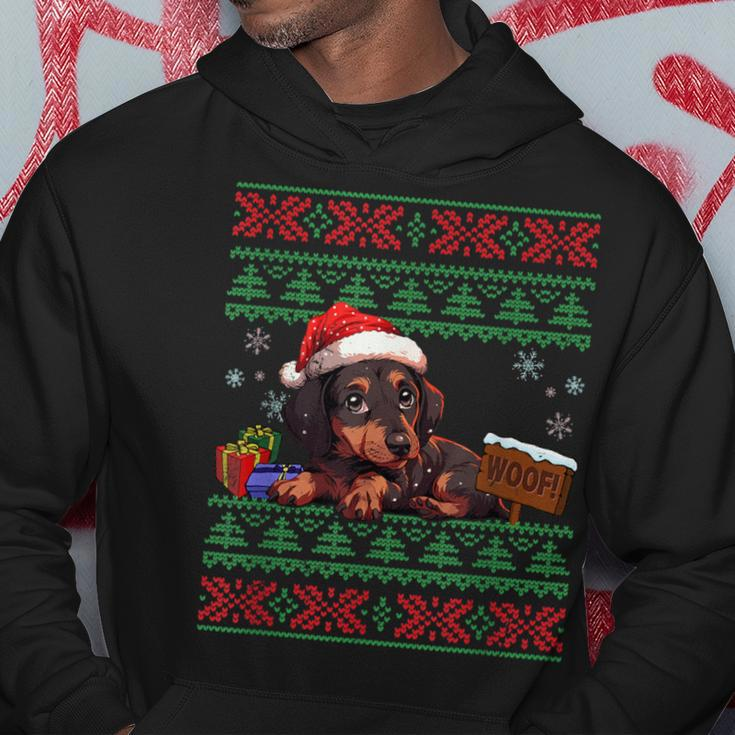 Cute Dachshund Dog Lover Santa Hat Ugly Christmas Sweater Hoodie Unique Gifts