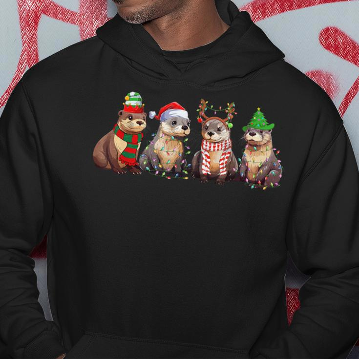 Cute Otter Christmas Pajama Xmas Lights Animals Lover Hoodie Funny Gifts