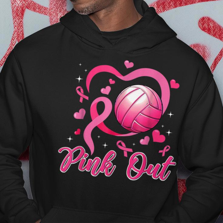 Cute Pink Out Volleyball Breast Cancer Awareness Pink Ribbon Hoodie Funny Gifts