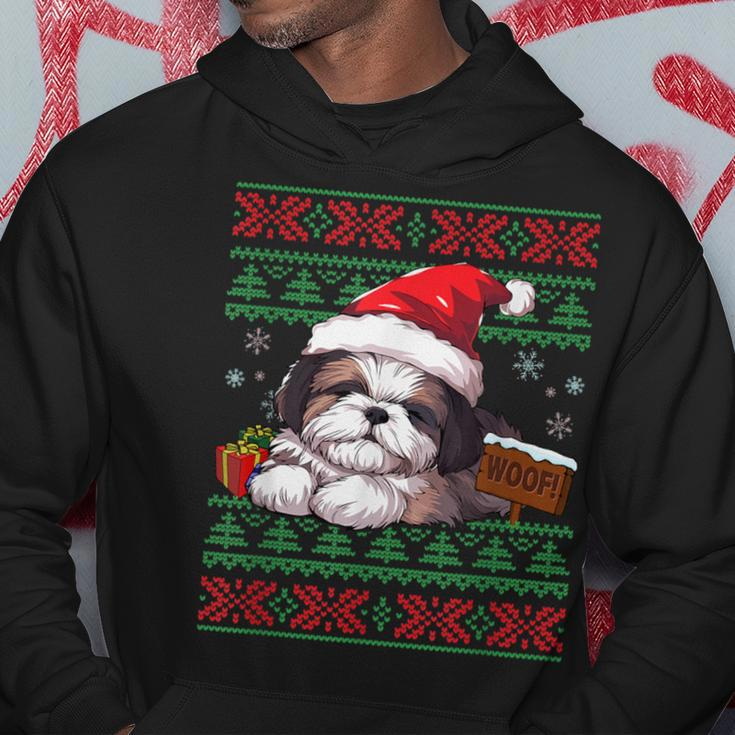 Cute Shih Tzu Dog Lover Santa Hat Ugly Christmas Sweater Hoodie Unique Gifts