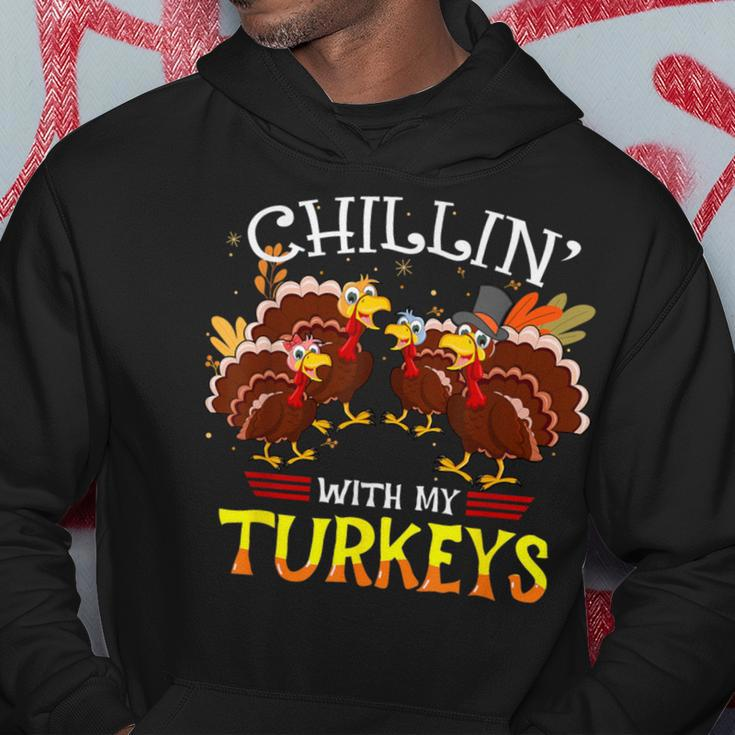 Cute Turkey Chillin With My Turkeys Thanksgiving Hoodie Funny Gifts