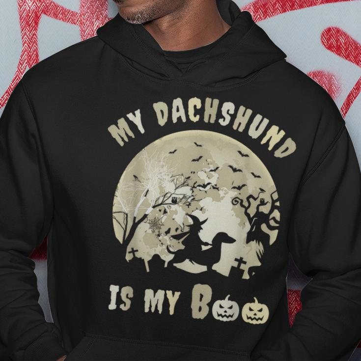 My Dachshund Is My Boo Witchy Scary Halloween Wiener Dog Hoodie Unique Gifts