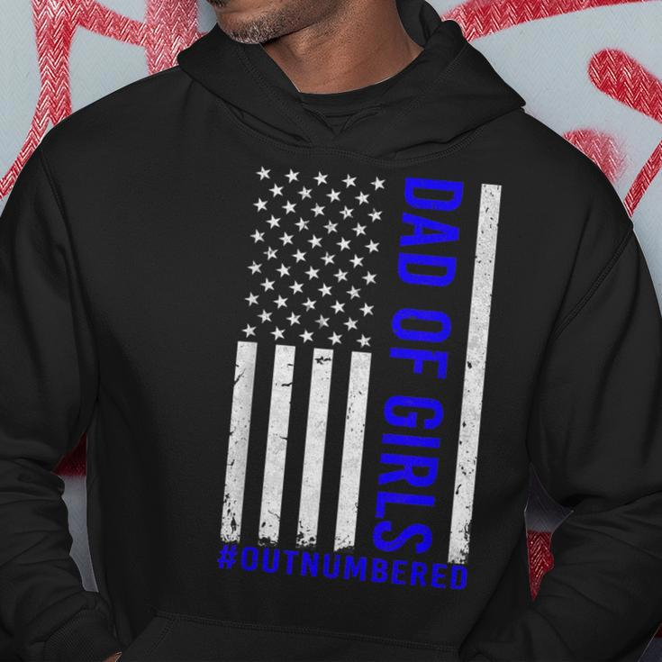 Dad Of Girls Outnumbered Vintage American Flag Fathers Day Hoodie Funny Gifts