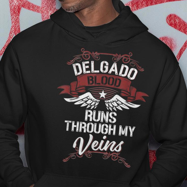 Delgado Blood Runs Through My Veins Last Name Family Hoodie Unique Gifts