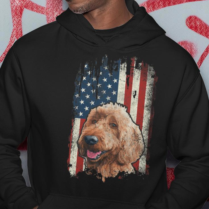 Distressed Goldendoodle American Flag Patriotic Dog Hoodie Unique Gifts