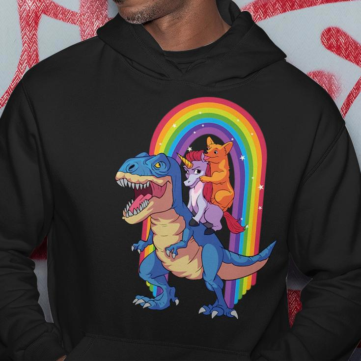 Dog Lovers Magical Corgi And Unicorn Riding A Dinosaur Hoodie Unique Gifts