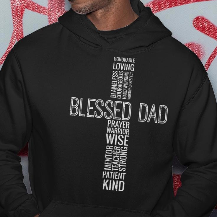 Fathers Day Blessed Dad Cross Words Christian Papa Daddy Men Gift For Mens Hoodie Funny Gifts