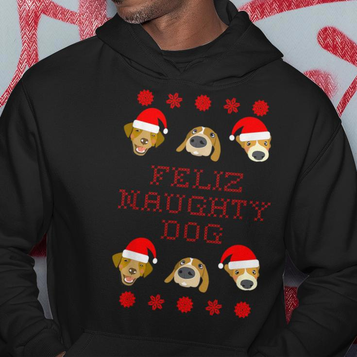Feliz Naughty Dog Ugly Christmas Sweater-Style Hoodie Unique Gifts