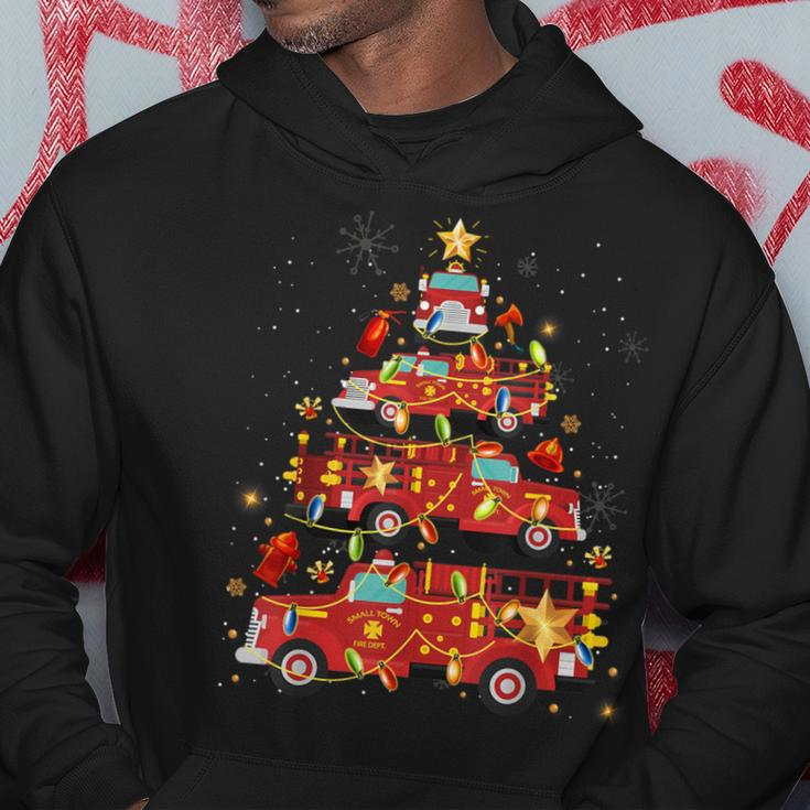 Fire Truck Tree Lights Christmas Firefighter Boys Pajamas Hoodie Unique Gifts