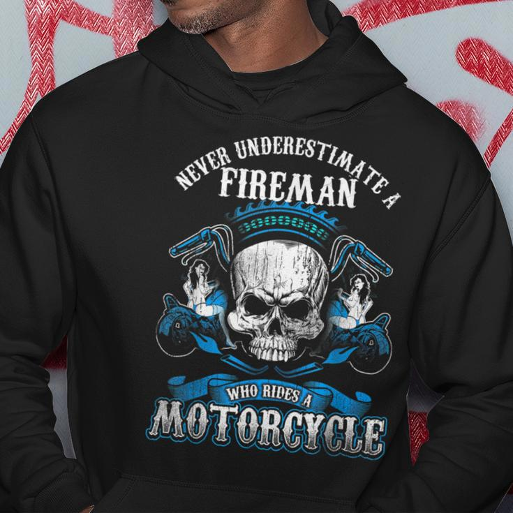 Fireman Biker Never Underestimate Motorcycle Skull Hoodie Funny Gifts