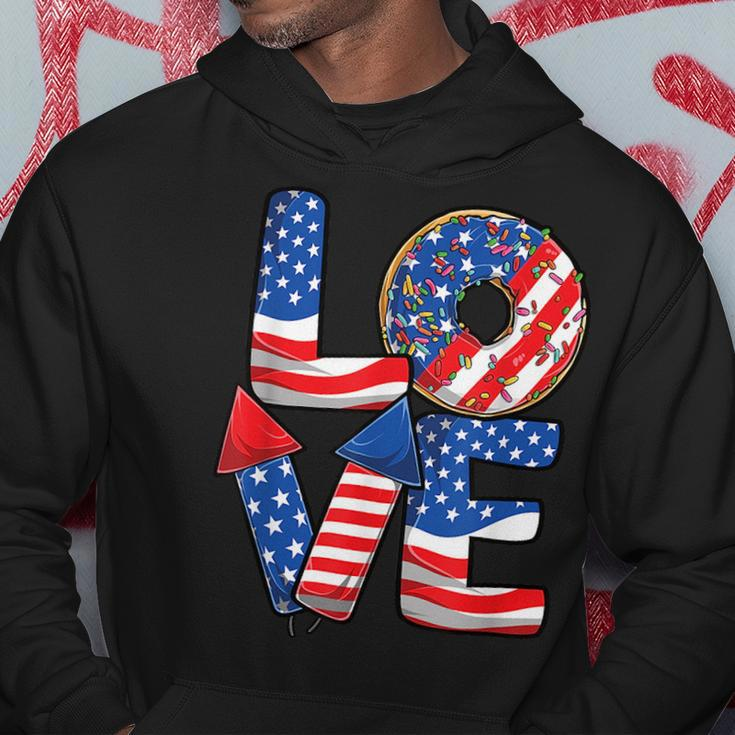 Funny 4Th Of July Love Donut Patriotic American Flag Usa Hoodie Unique Gifts